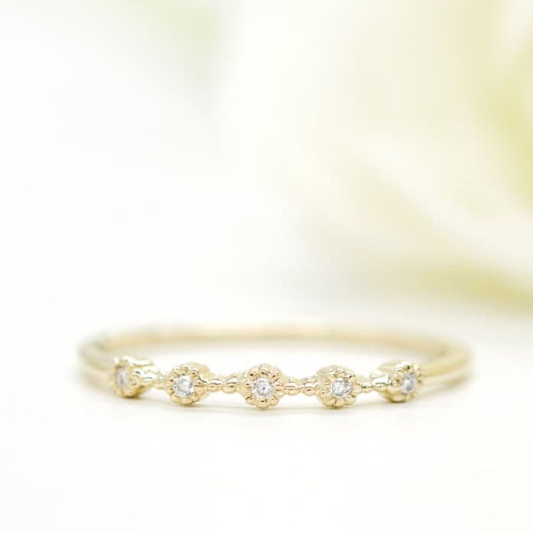 Stunning 0.2 TCW Round Moissanite Stones 5 Stones Wedding Bands 2