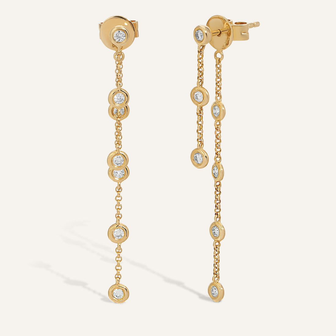 0.50 TCW Round Cut Moissanite Bezel Thread Earrings in Gold 1