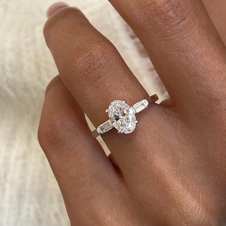 Stunning 1.0 CT Oval Moissanite Engagement Ring in Three stones Design 8