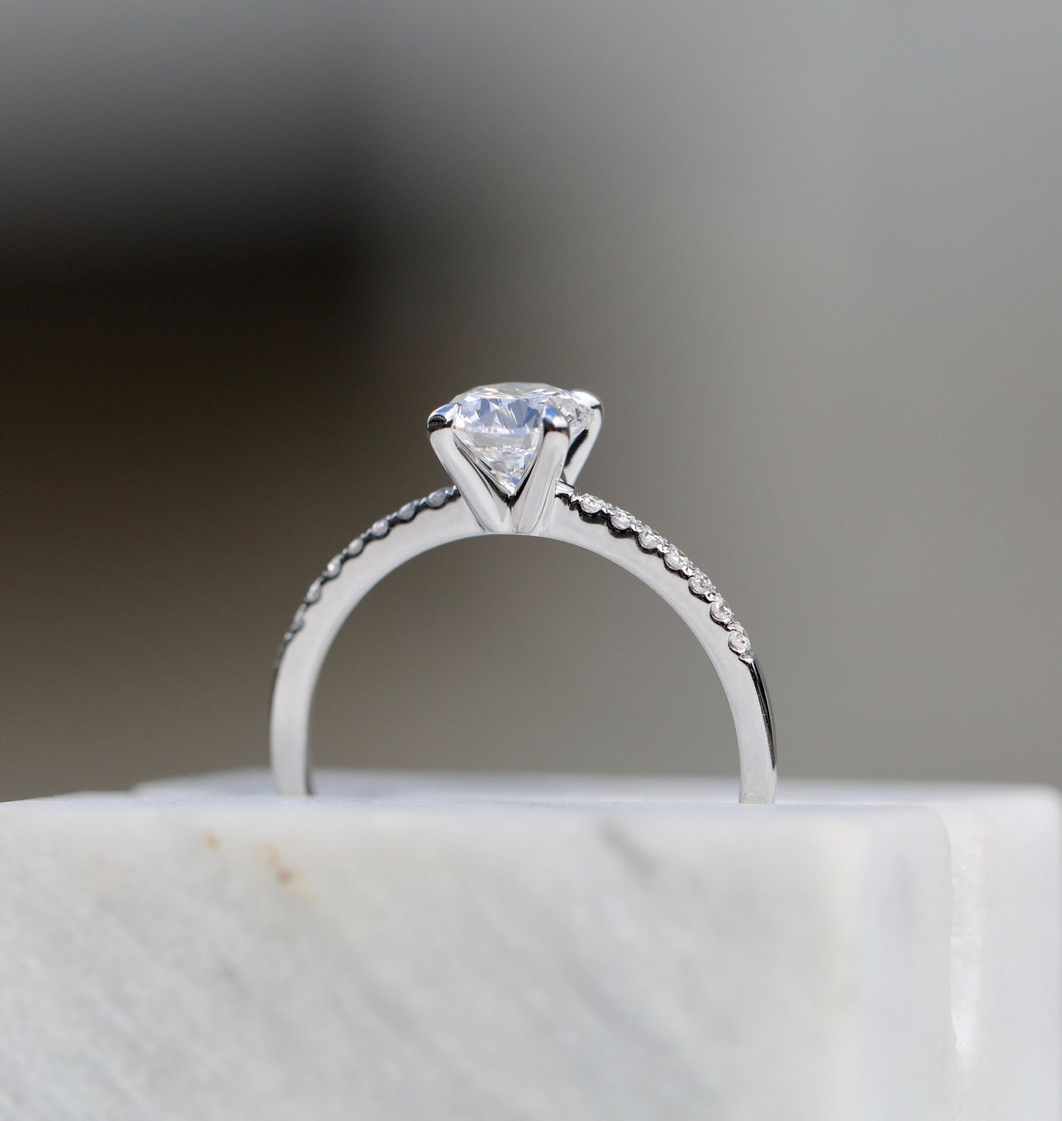 0.85 CT Round Cut Pave CVD E/VS1 Diamond Engagement Ring 6