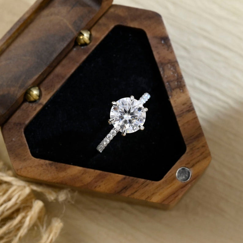 Stunning 3.0 CT Round Moissanite Engagement Ring with Hidden Halo & Pave Design 1