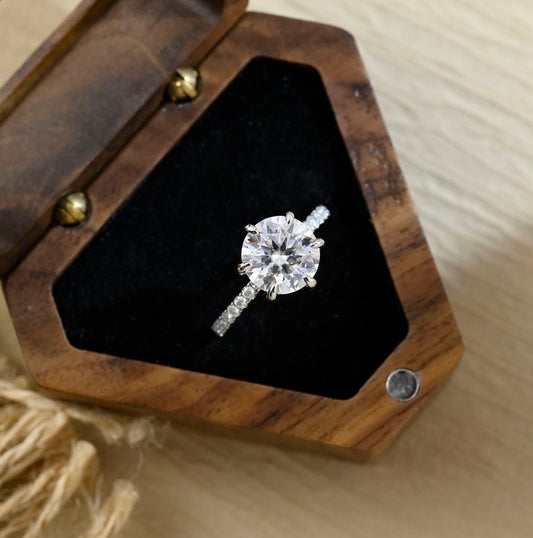 Stunning 3.0 CT Round Moissanite Engagement Ring with Hidden Halo & Pave Design 1