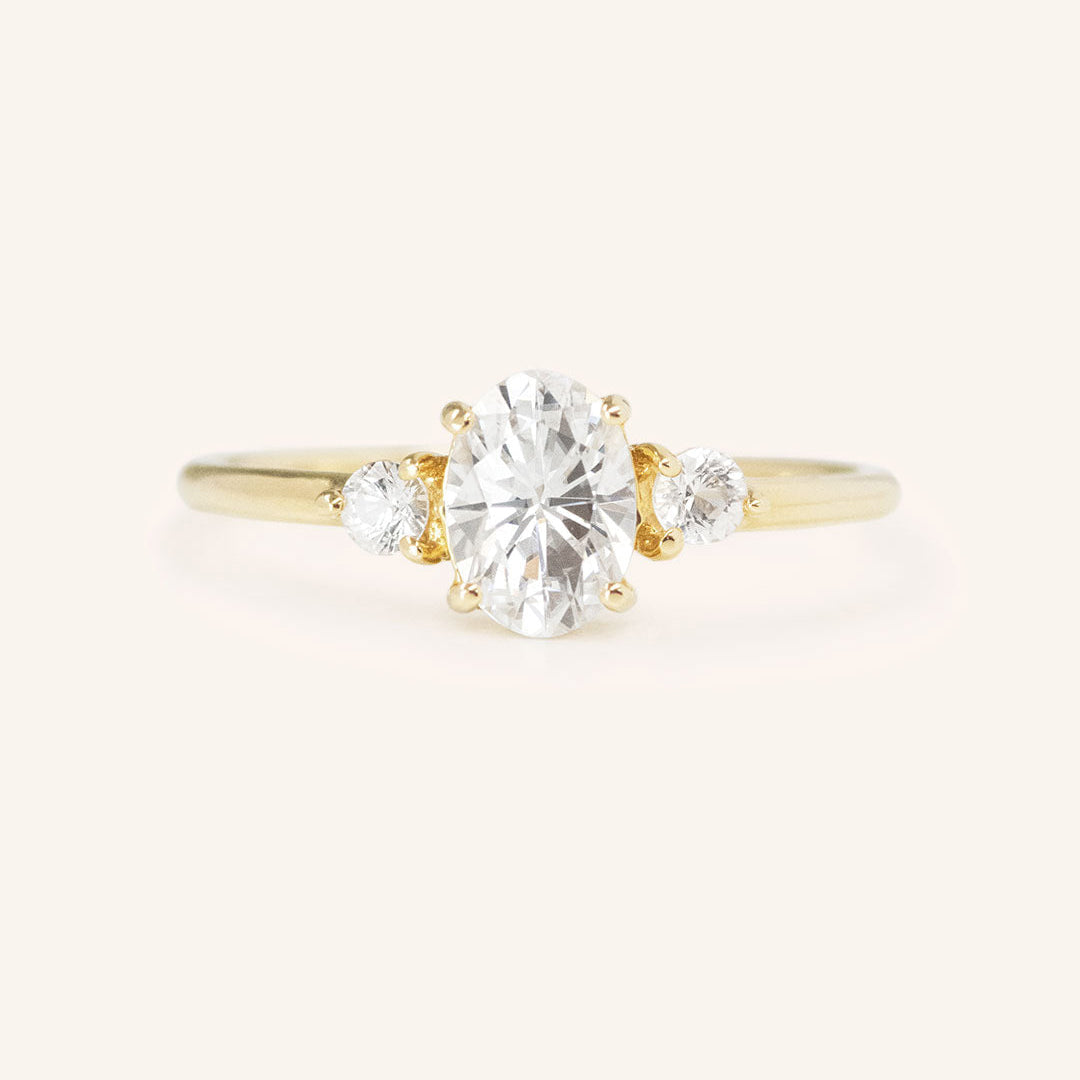 Stunning 1 CT Oval Moissanite Engagement Ring With Three Stone Design 1