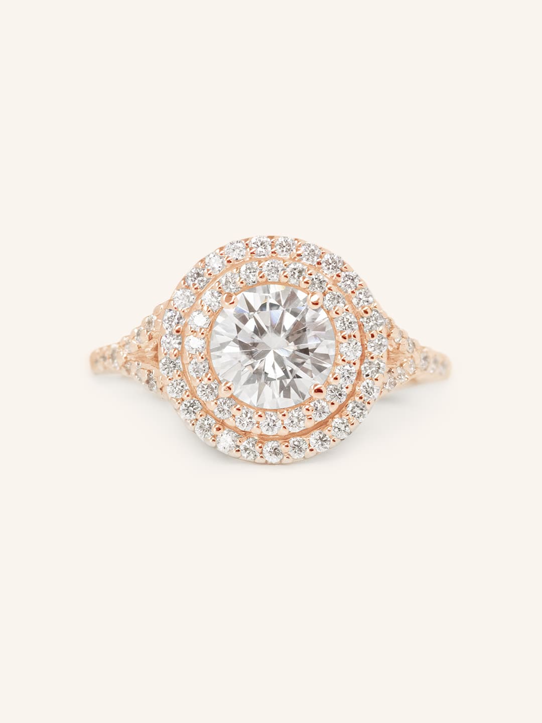 Stunning 1.0 CT Round Moissanite Engagement Ring with Double Halo and Pave Design 6