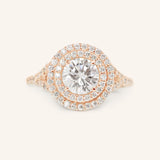 Stunning 1.0 CT Round Moissanite Engagement Ring with Double Halo and Pave Design 6