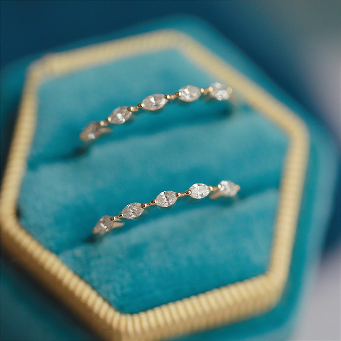 0.2 TCW Marquise Cut Moissanite Bridal Wedding Band With Pave Accents 8