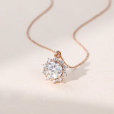 2.20 TCW Round Moissanite Diamond Cluster Halo Pendant Necklace in Solid Gold 2
