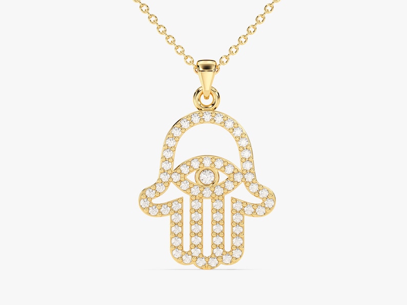 0.05 CT Round Moissanite Diamond Evil Eye Pendant Necklace in Solid Gold 1