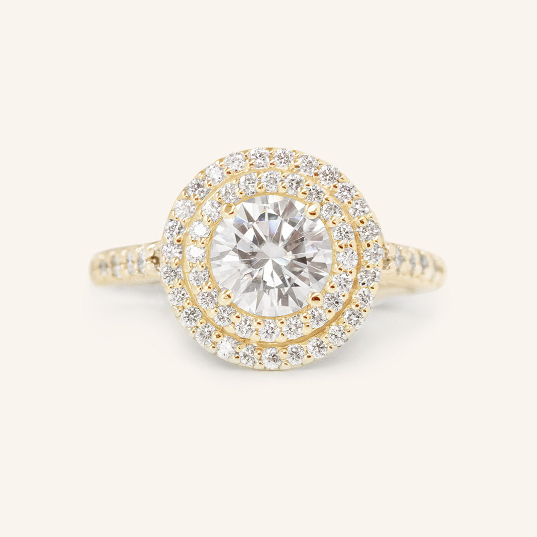 Stunning 1.0 CT Round Moissanite Engagement Ring with Double Halo & Pave Design 1
