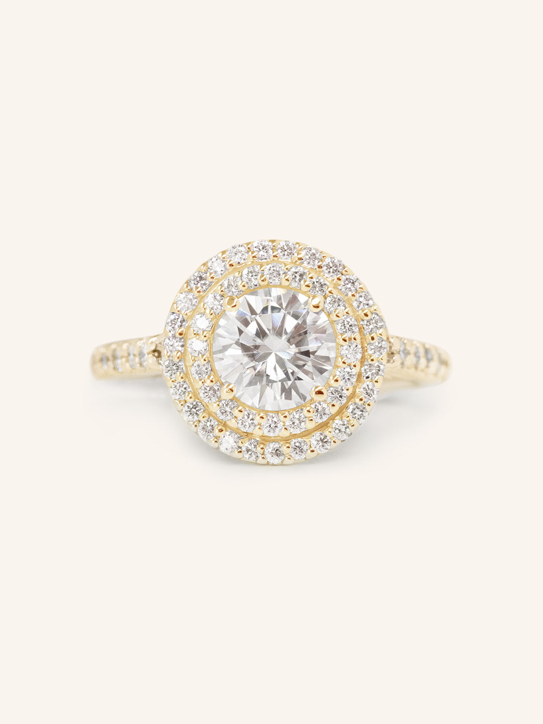 Stunning 1.0 CT Round Moissanite Engagement Ring with Double Halo & Pave Design 1