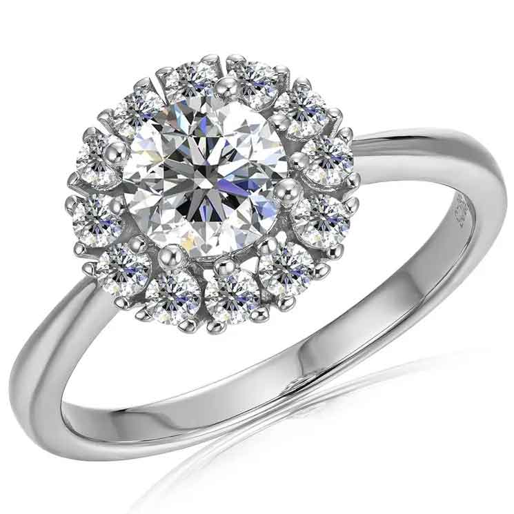 Round Cut Halo Style Cubic Zirconia in 925 Sterling Silver Ring 4