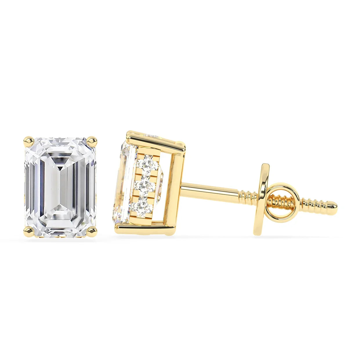 2.0 TCW Emerald Cut Moissanite Hidden Halo Stud Earrings in Gold 5