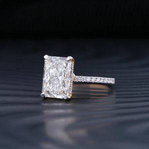 Stunning 5.0 CT Radiant Moissanite Engagement Ring with Double Hidden Halo & Pave Design