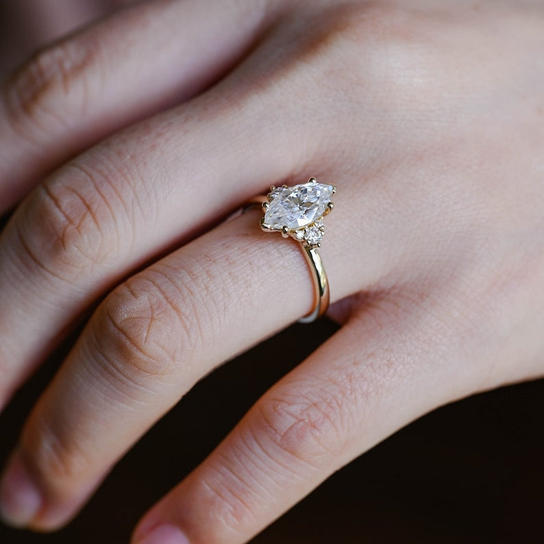 Stunning 1.0 - 2.0 CT Marquise Moissanite Engagement Ring with Cluster Design 2
