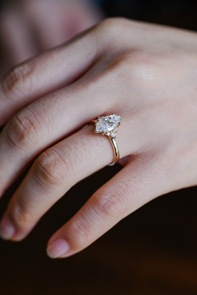 Stunning 1.0 - 2.0 CT Marquise Moissanite Engagement Ring with Cluster Design 2