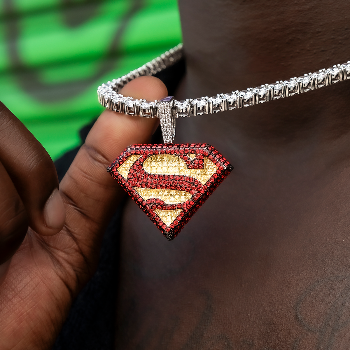 3.5 CT Princess & Round Moissanite Superman Logo Style Silver Pendant for Him 1