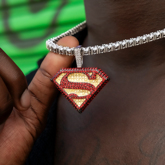 3.5 CT Princess & Round Moissanite Superman Logo Style Silver Pendant for Him 1