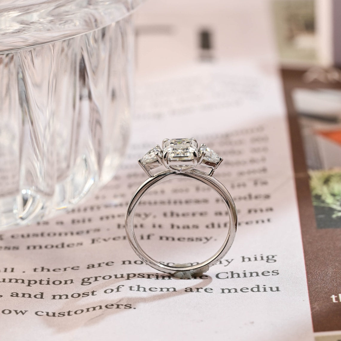 Stunning 3.0 CT Emerald Moissanite Engagement Ring with 3 Stones Design 4