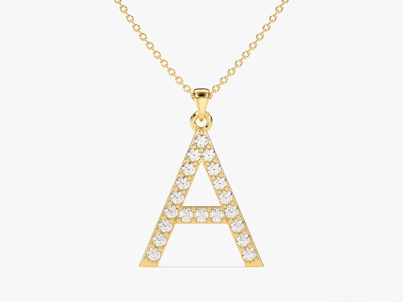 0.20 CT Round Moissanite Diamond Letter Pendant Necklace in Solid Gold 1