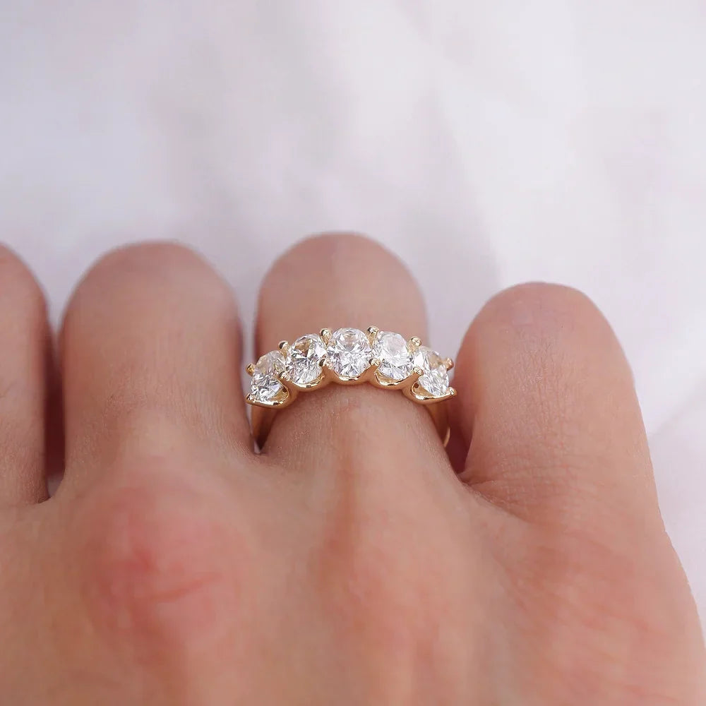 Stunning 0.4 TCW Oval Moissanite Stone with Half Eternity Wedding Band 9
