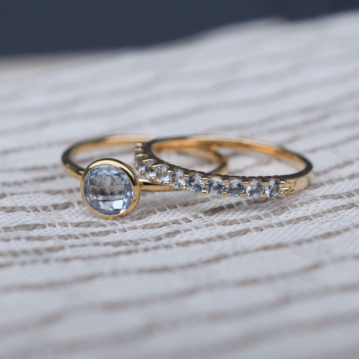 1.32 TCW Round Aquamarine Lab Made Diamond- March Birthstone Wedding Band 8