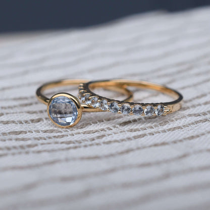 1.32 TCW Round Aquamarine Lab Made Diamond- March Birthstone Wedding Band 8
