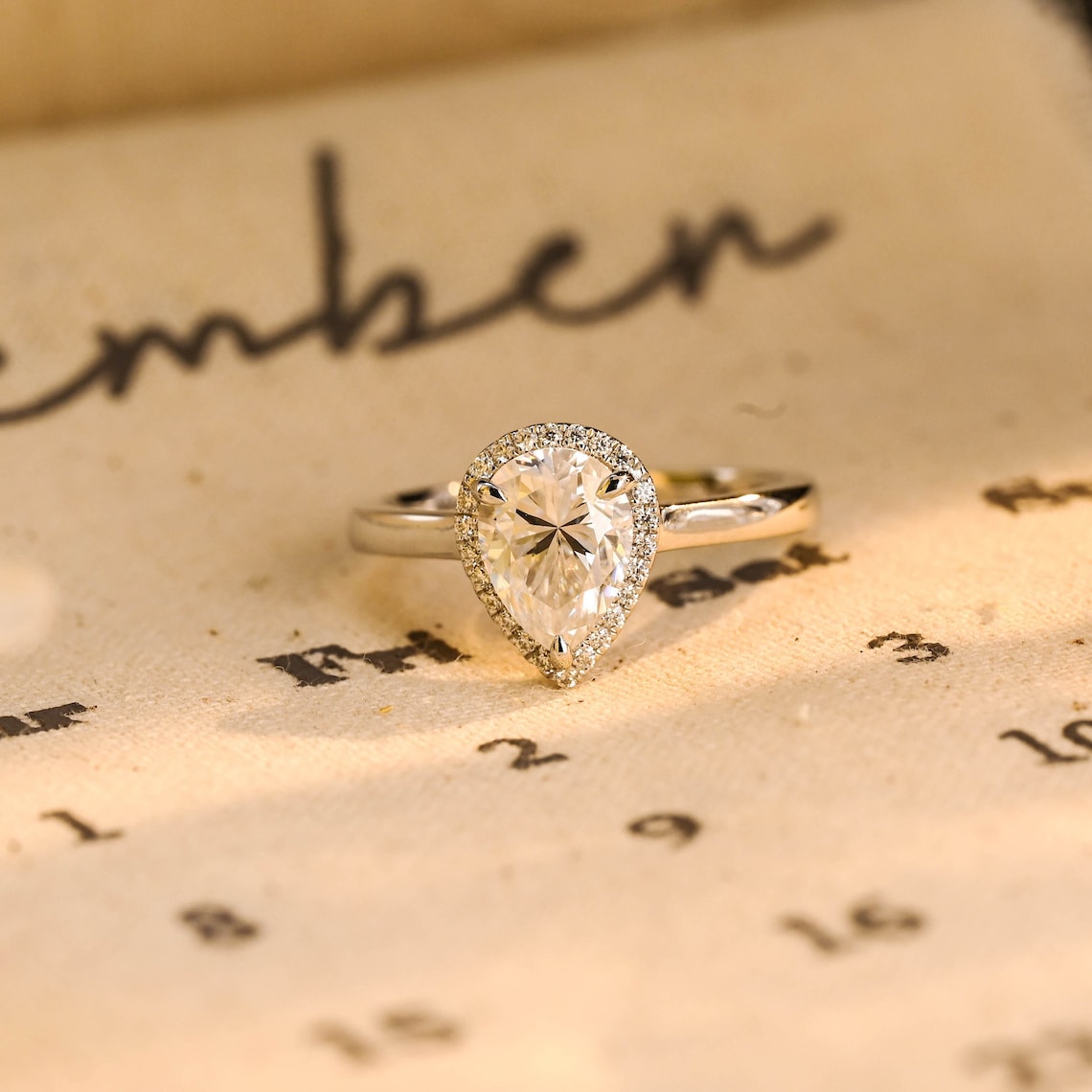 Stunning 3.0 CT Pear Moissanite Engagement Ring with Halo Design 1