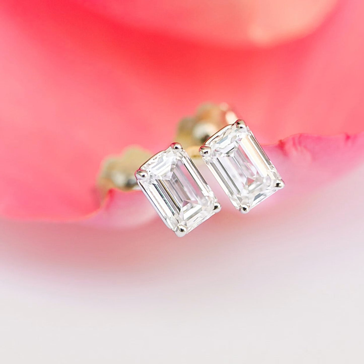 1.50 TCW Emerald Shape Moissanite Stud Earrings in Gold 2