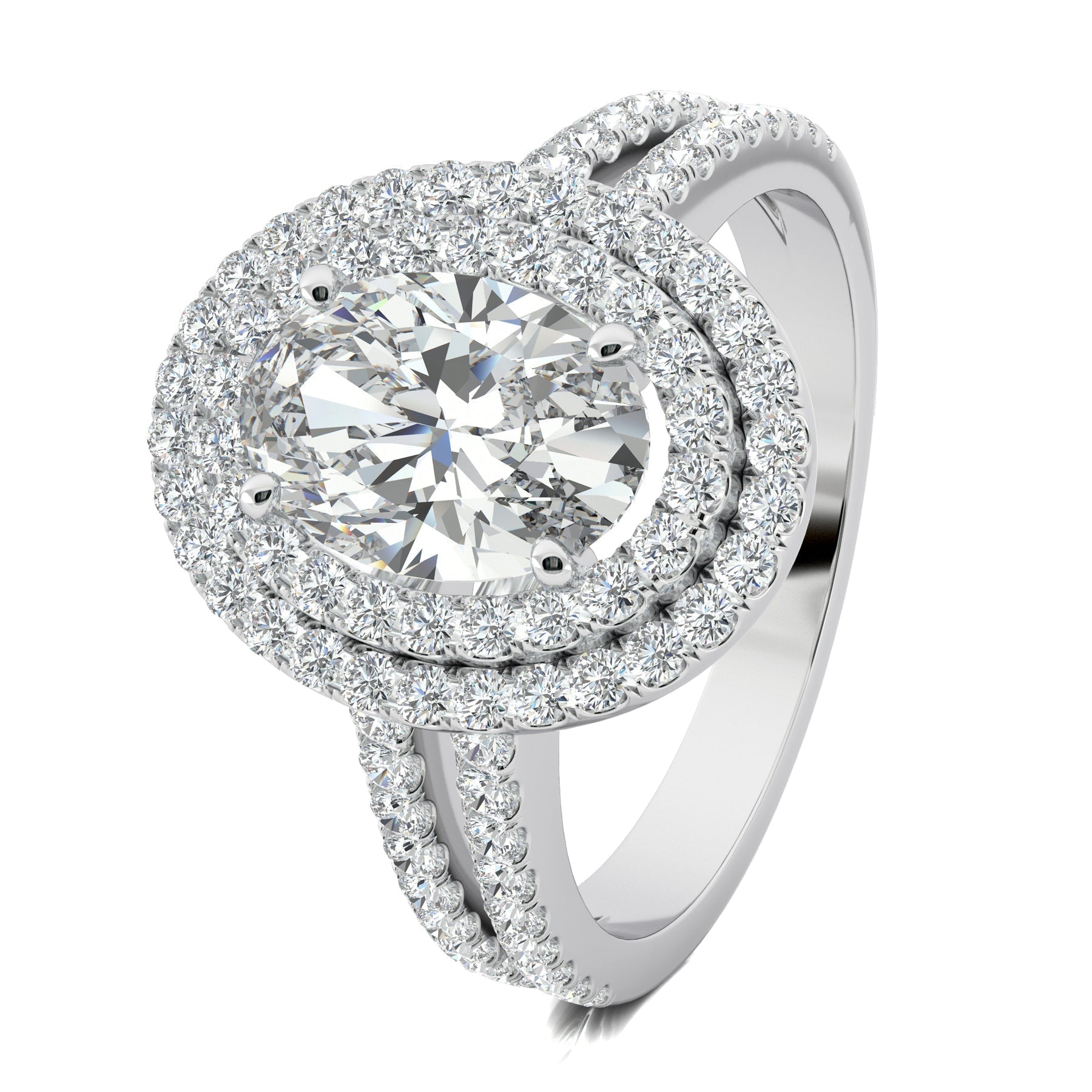 Stunning 0.5 CT Oval Moissanite Stones Engagement Ring In Double Halo & Pave Design 2