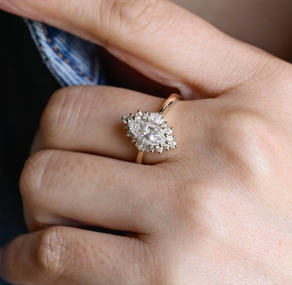 Stunning 1.0 CT Marquise Cut Engagement Ring with Ballerina Design