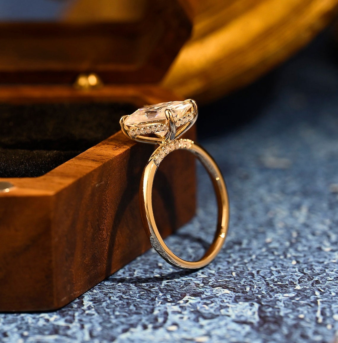 3.5 CT Radiant Shaped Moissanite Engagement Ring With Hidden Halo Style 8