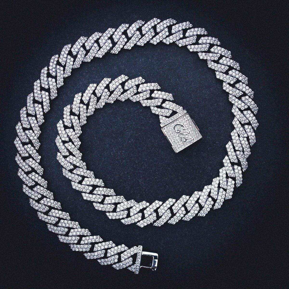 70 CT Round Moissanite Diamond Prong Link Silver Necklace For Him