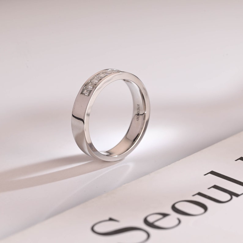 Delicate Moissanite Band with 0.20 TCW Emerald Cut Stones in Solid Gold 6