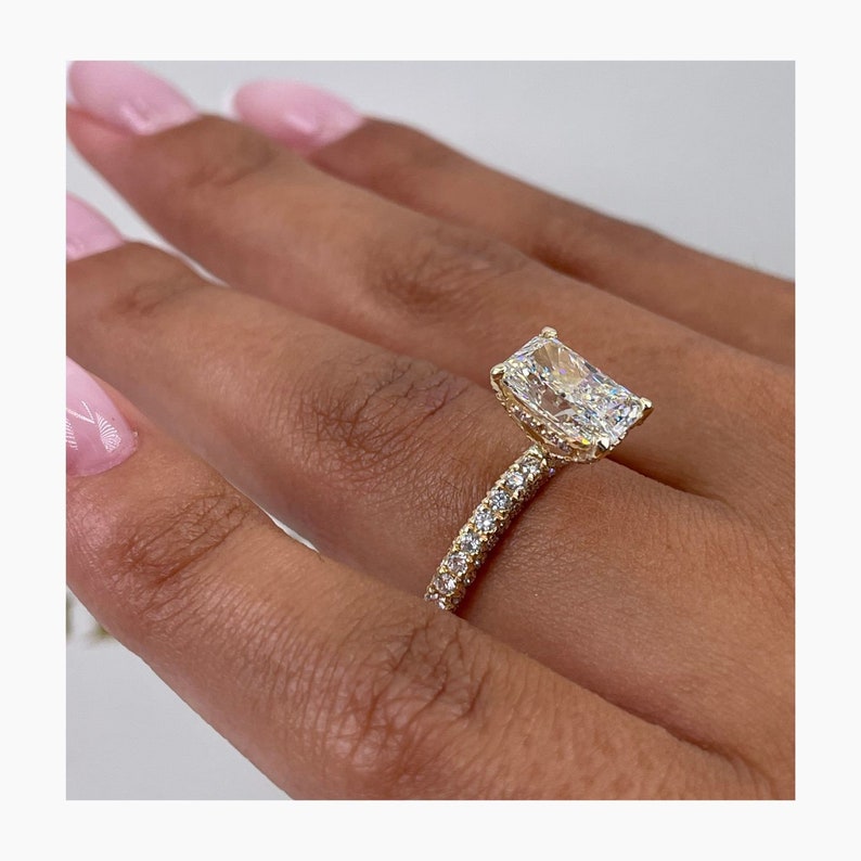 Classic 2.0 CT Radiant Moissanite Engagement Ring with Hidden Halo & Pave Design 3