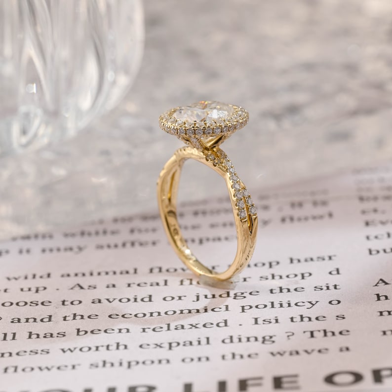 Stunning 3.0 CT Oval Moissanite Engagement Ring with Halo & Pave Design 3