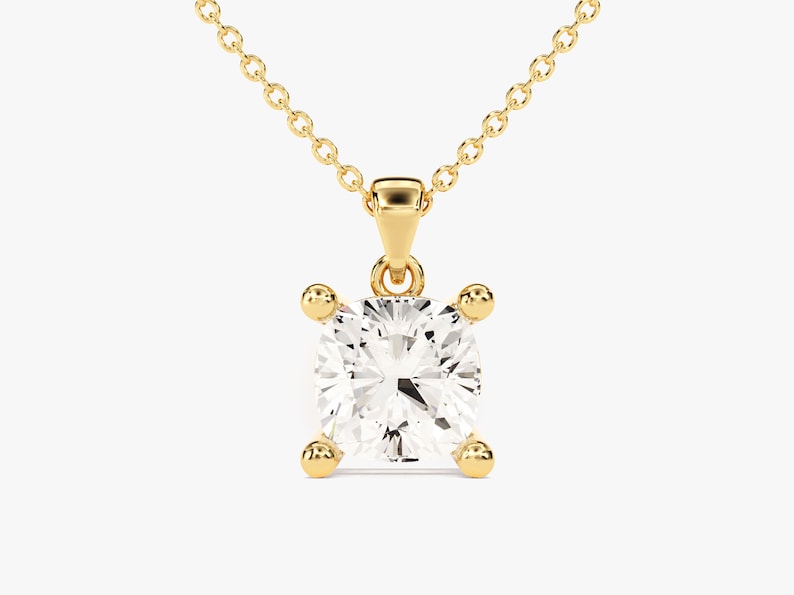 2.0 CT Cushion Moissanite Diamond Solitaire Pendant Necklace in Solid Gold 1