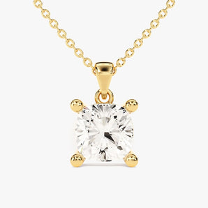 2.0 CT Cushion Moissanite Diamond Solitaire Pendant Necklace in Solid Gold