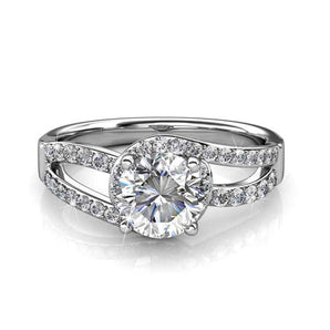 Round Cut Pave & Split Shank Style Cubic Zirconia in 925 Sterling Silver Ring