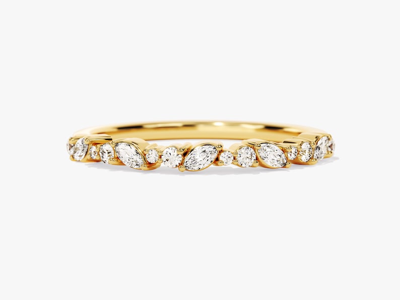 Stunning 0.30 CT Round & Marquise Moissanite Stones Alternate Diamond Wedding Band 1