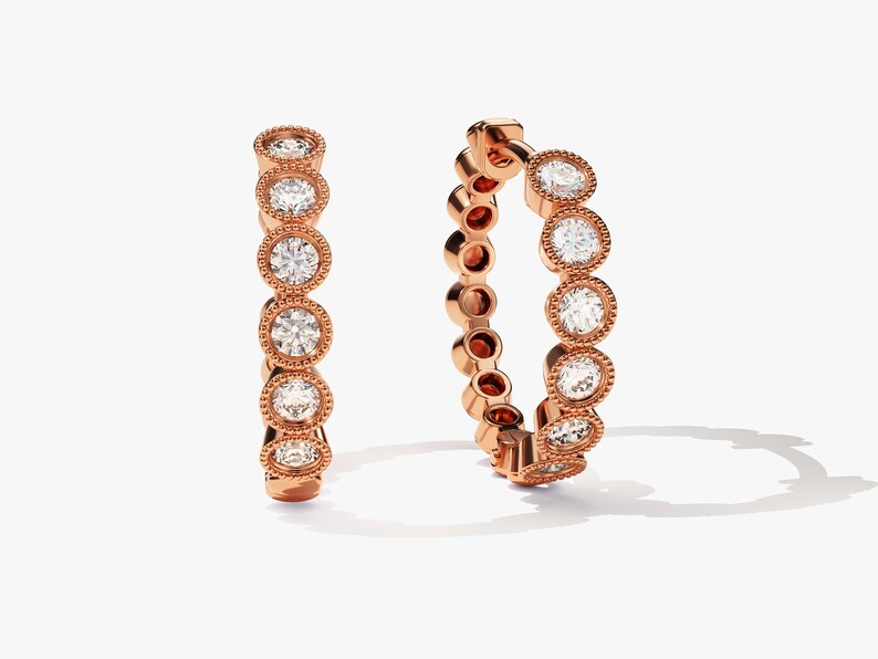 1.0 TCW Round Cut Moissanite Bezel Hoops Earrings in Gold 3