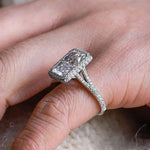 5.0 CT Radiant Shaped Moissanite Engagement Ring With Halo Split Shank Pave Accents 10