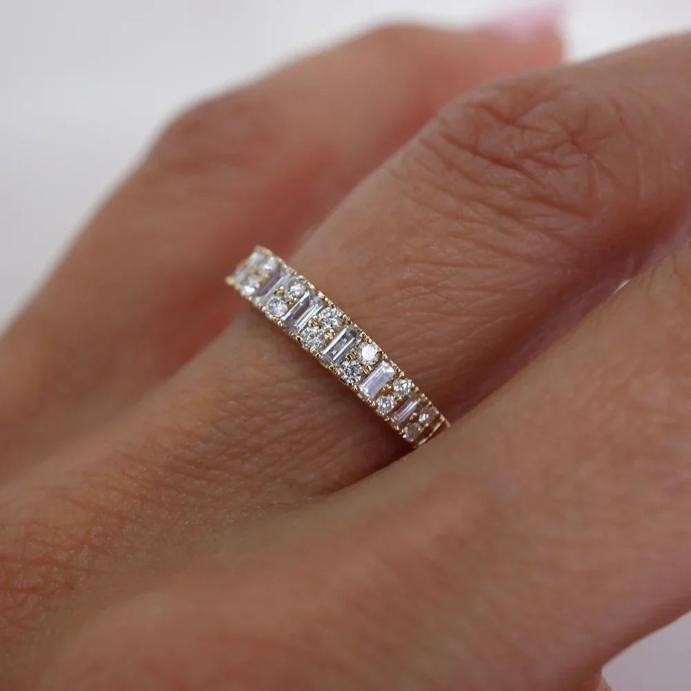 Classic Stunning 0.40 TCW Round & Baguette Moissanite Stones Cluster Wedding Bands 5
