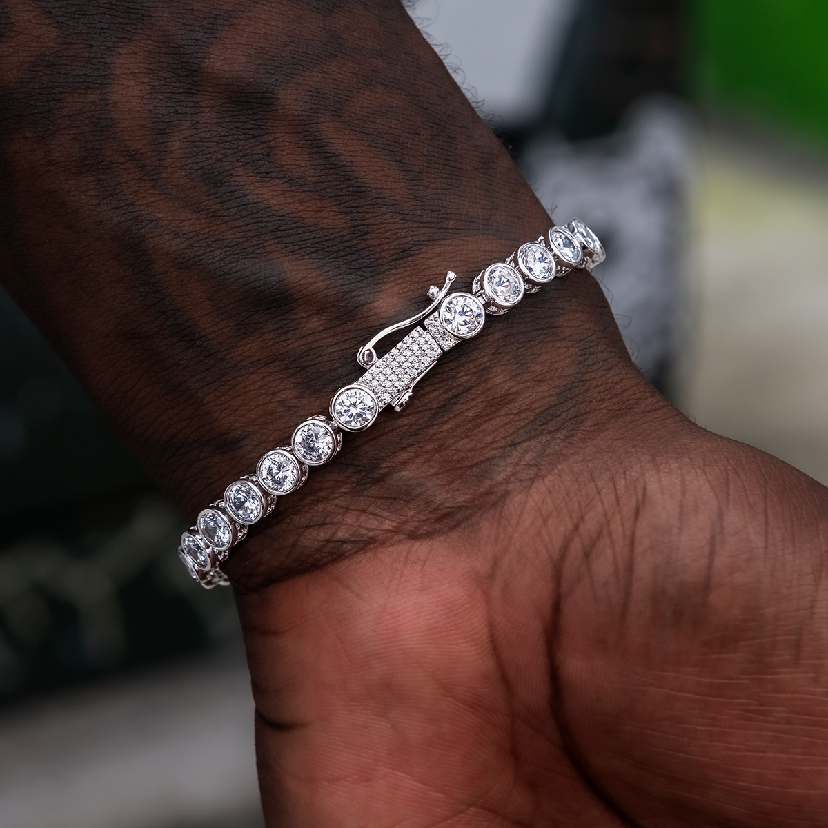 20 CT Round Moissanite Diamond Bezel Silver Bracelet For Him 3