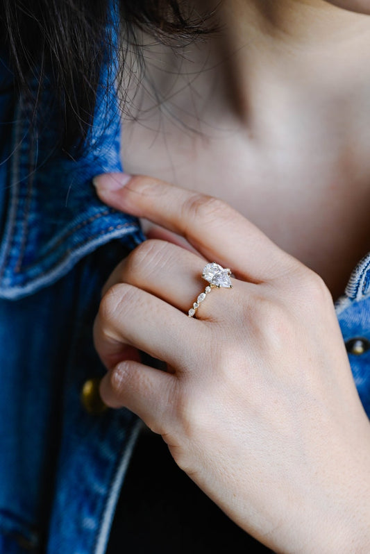 Stunning 1.0 - 2.0 CT Pear Moissanite Engagement Ring with Half Pave Design 2