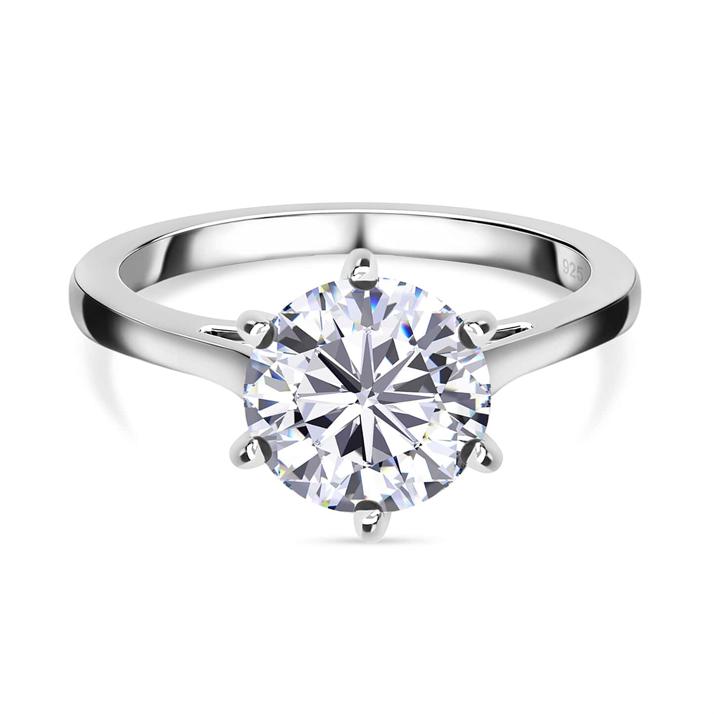 Round Cut Solitaire Style Cubic Zirconia in 925 Sterling Silver Ring 1