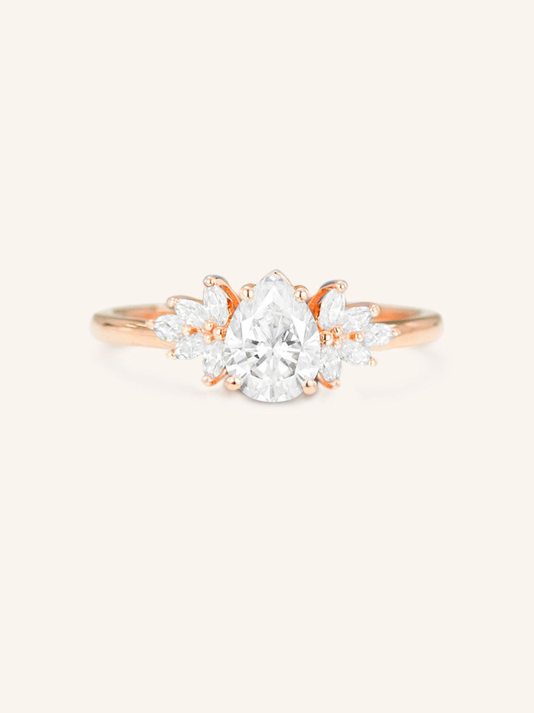 Stunning 1 CT Pear Moissanite Engagement Ring With Cluster Design 4
