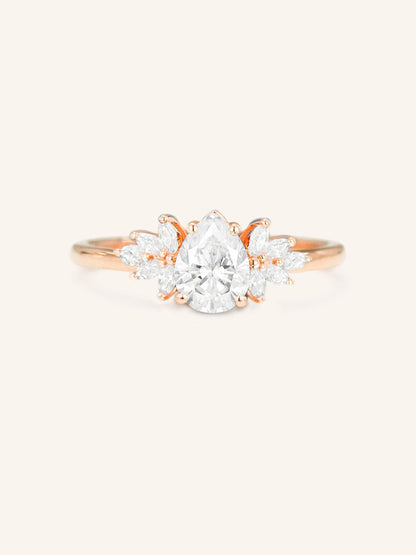 Stunning 1 CT Pear Moissanite Engagement Ring With Cluster Design 4