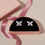 2.0 TCW Round & Baguette Cut Moissanite Butterfly Stud Earrings in Gold 9