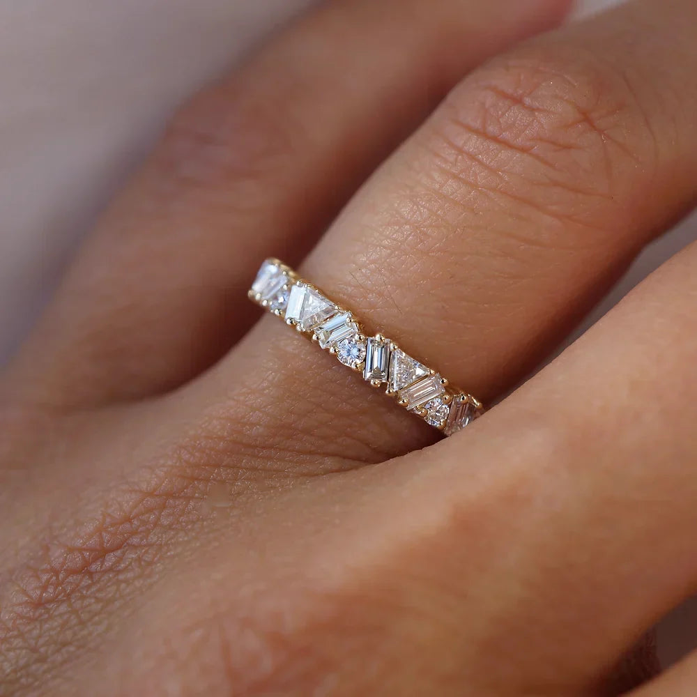 Stunning 0.4 TCW Baguette, Round & Trillion Moissanite Stones with Half Eternity Wedding Bands 3