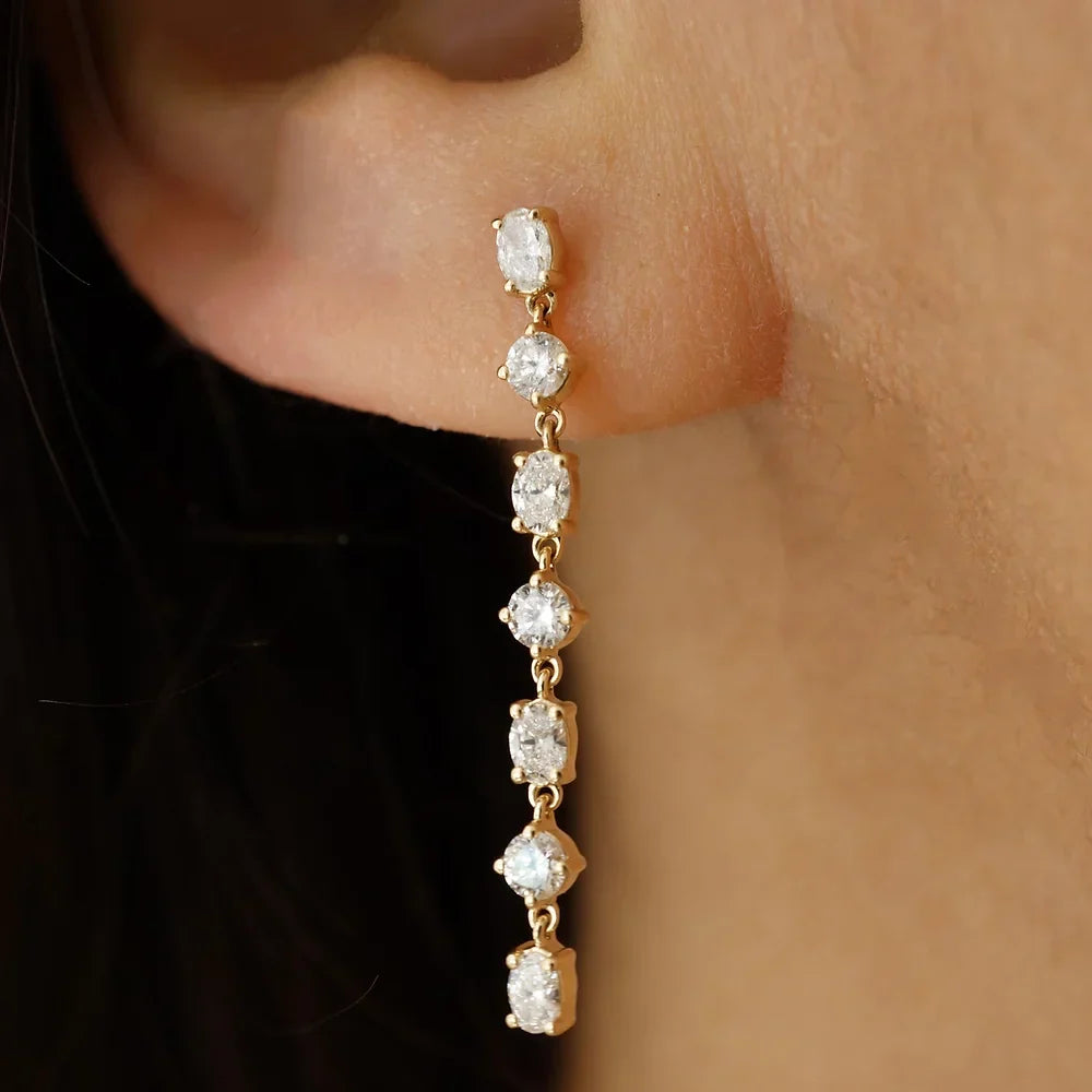 0.50 TCW Round & Oval Cut Moissanite Drop Earrings in Gold 4